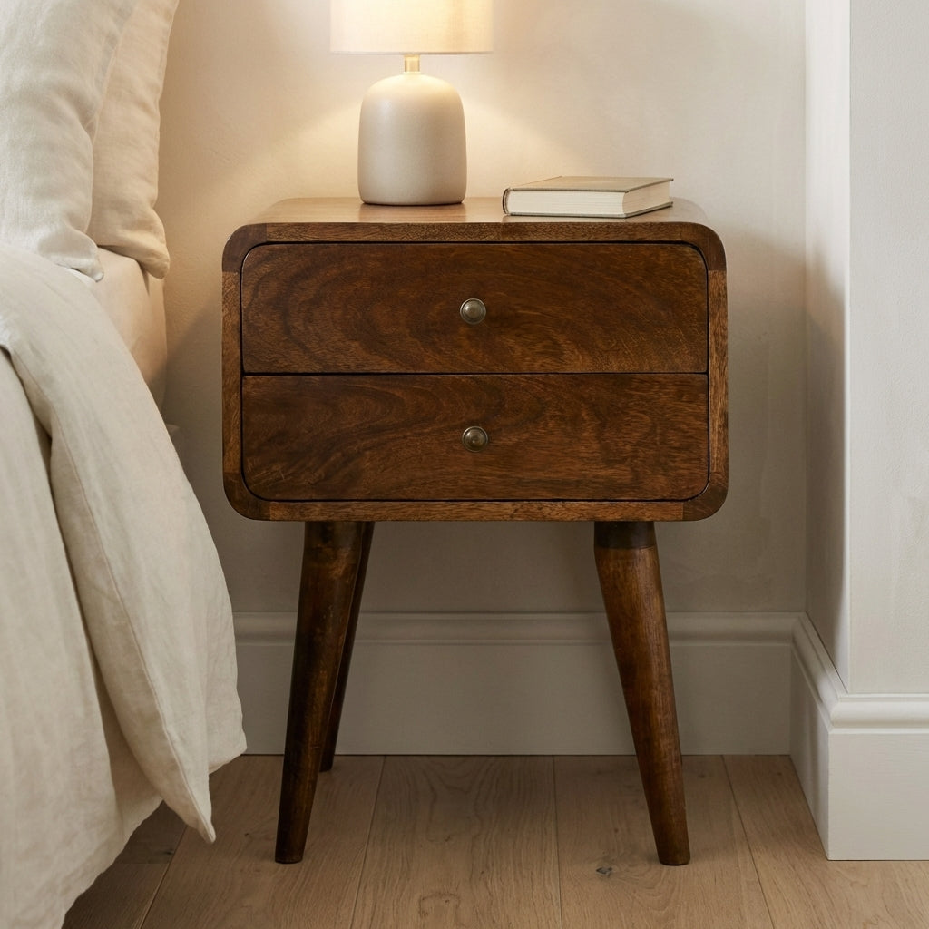 Century 2 Drawer Solid Wood Standard Bedside Table in Deep Chestnut Finish