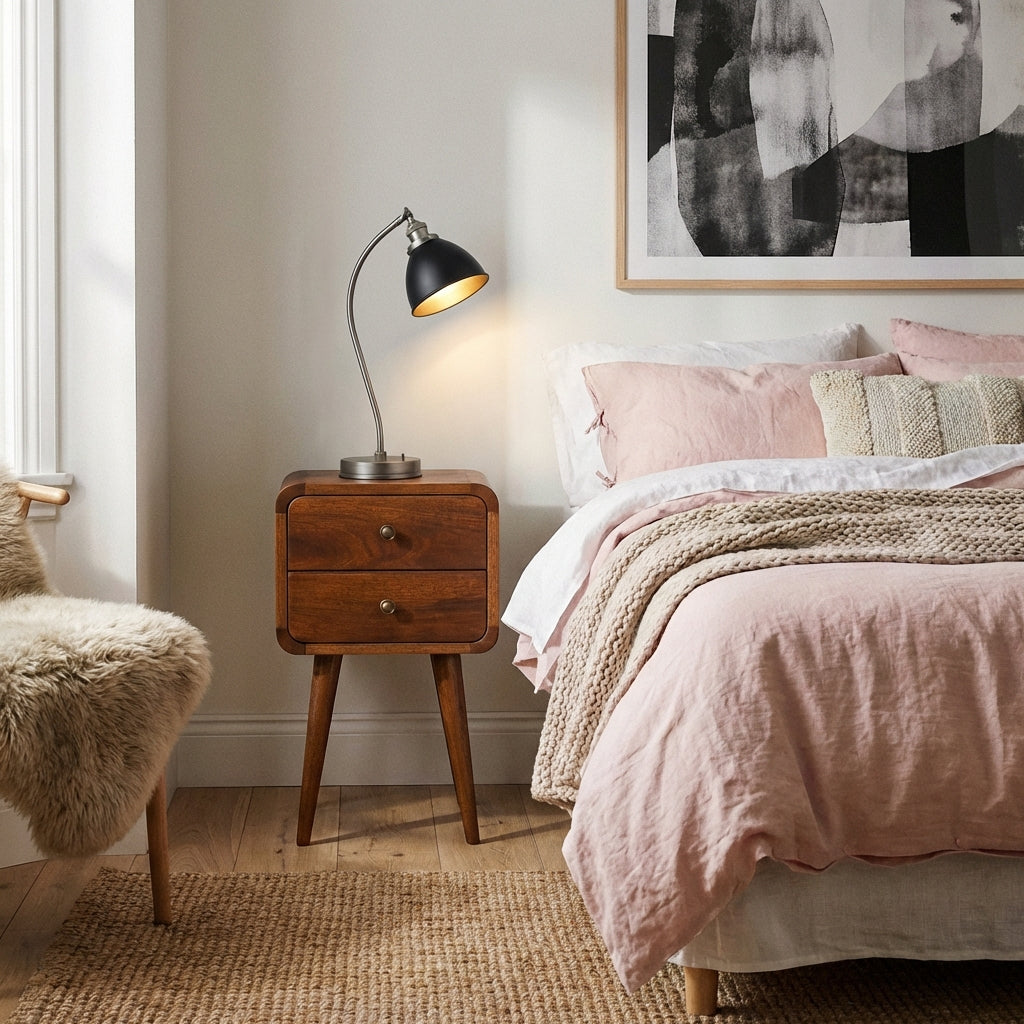 Century Handmade Solid Wood 2 drawer chestnut mini bedside table