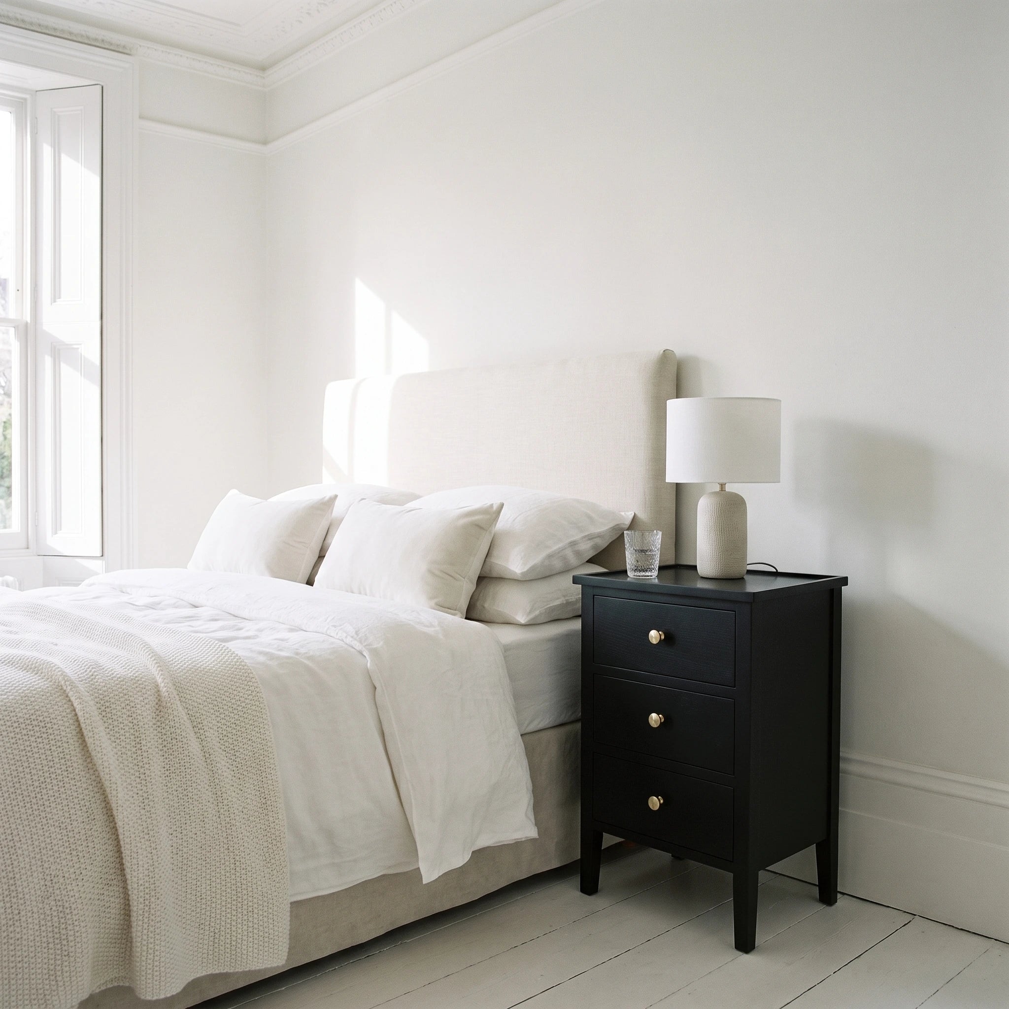 Chelmsford Tall Black 3 Drawer Bedside Table 66cm high