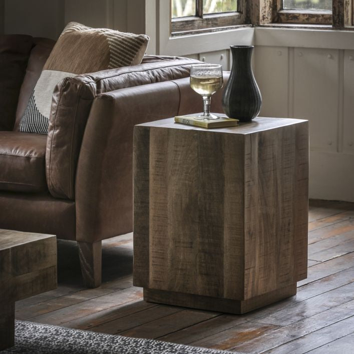 Quincy 100% mango rustic wood side table in natural finish | malletandplane.com