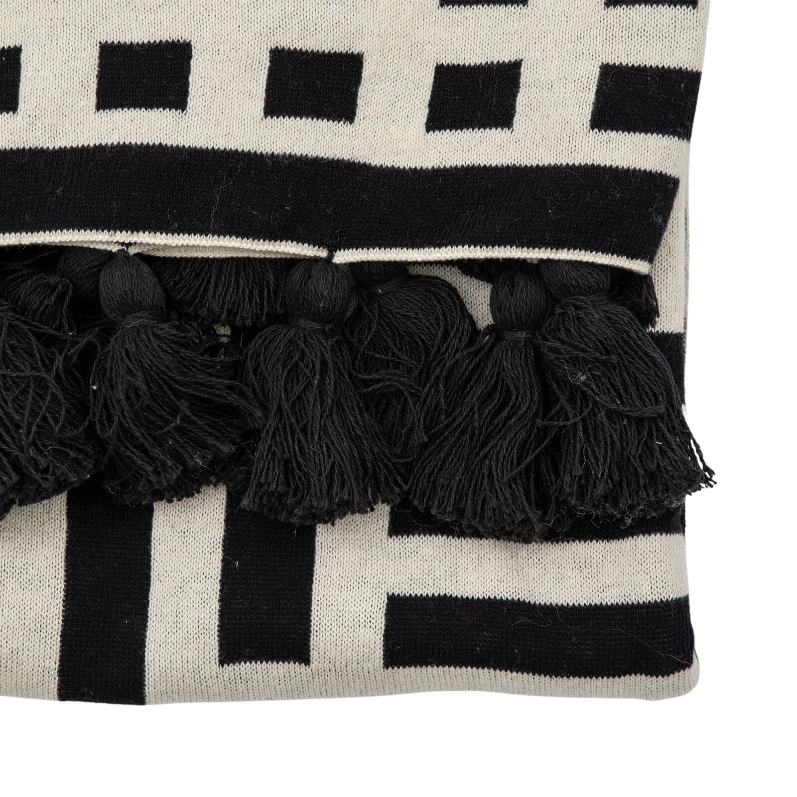 Decor contemporary knitted tassel cotton throw in black or ochre | malletandplane.com