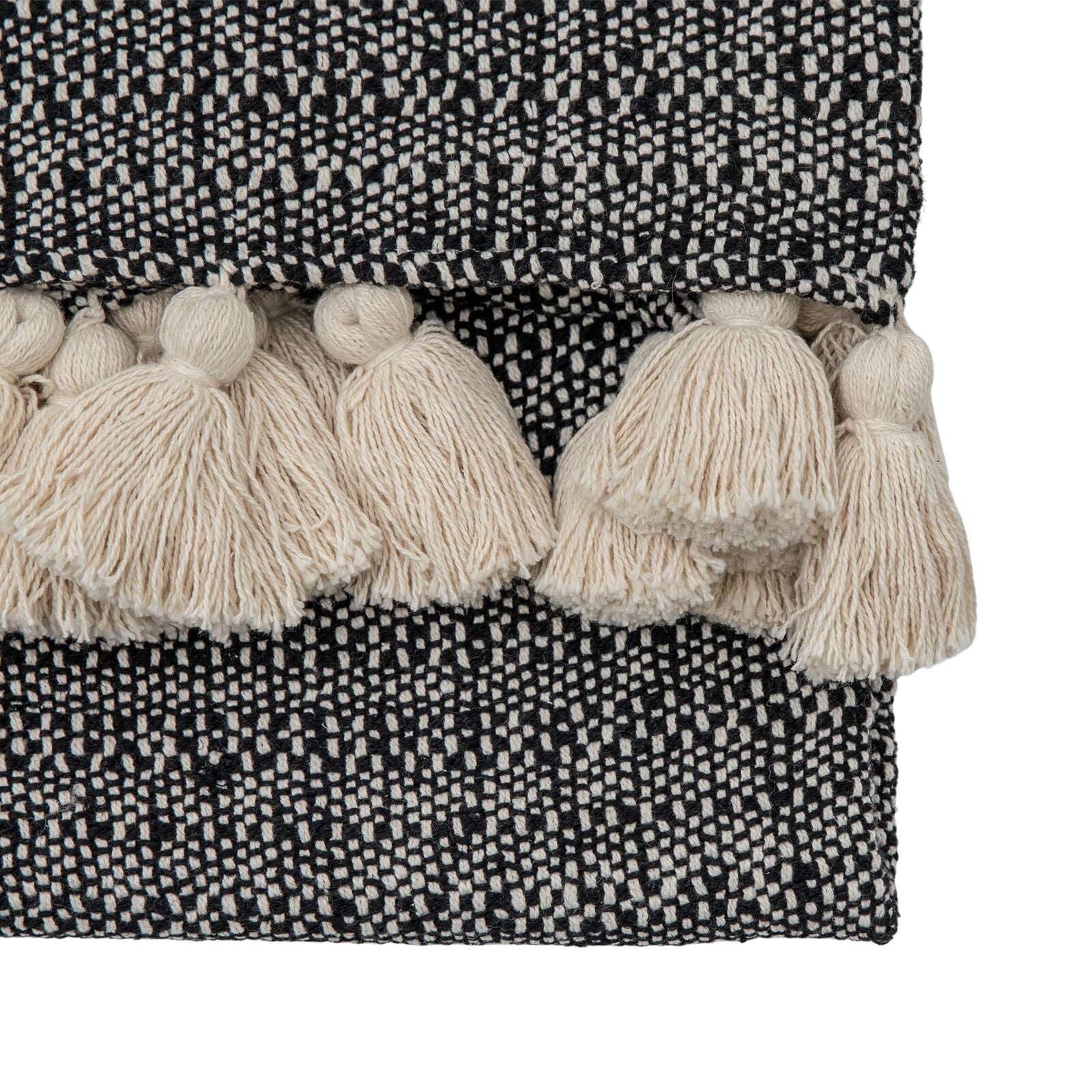 Dustin polycotton tassel throw with woven cream and black pattern | malletandplane.com