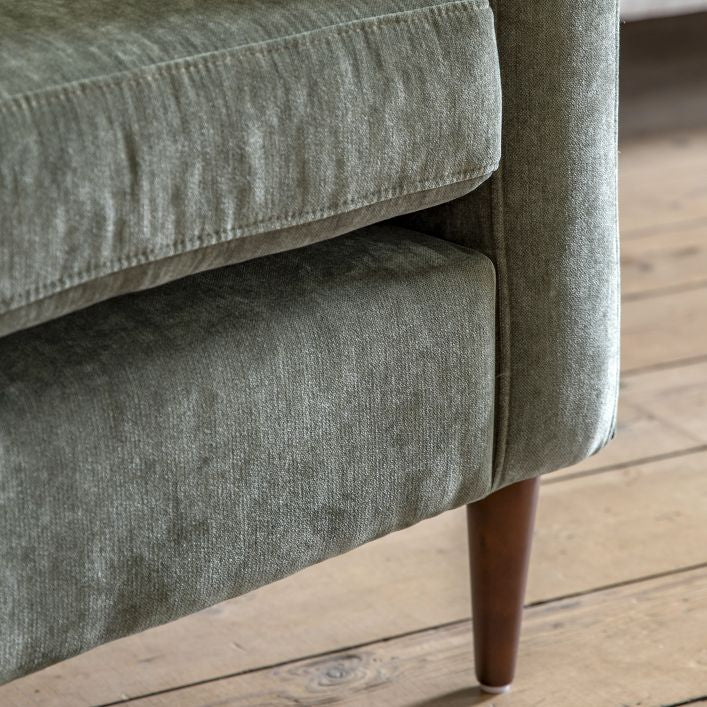 Chelsea contemporary armchair in a choice of 3 colours with elegant tapered wooden feet | malletandplane.com