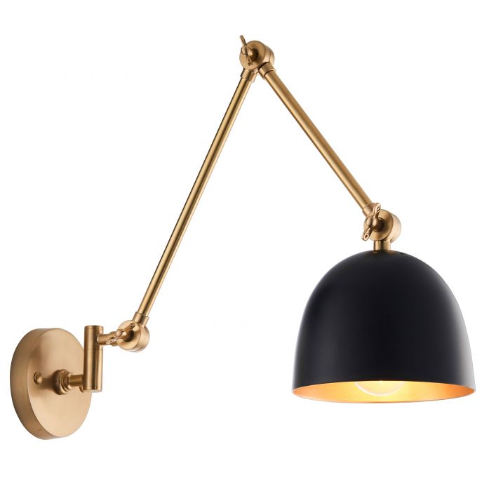 Geiger adjustable wall light in antique brass and matt black | MalletandPlane.com