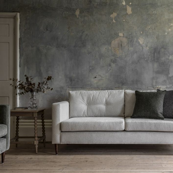 Chelsea contemporary 3 seat sofa in a choice of 3 colours with elegant tapered wooden feet | malletandplane.com