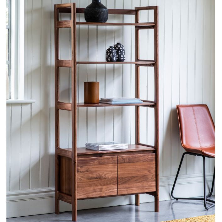 Cadiz solid walnut open storage shelves with 2 door cupboard | malletandplane.com