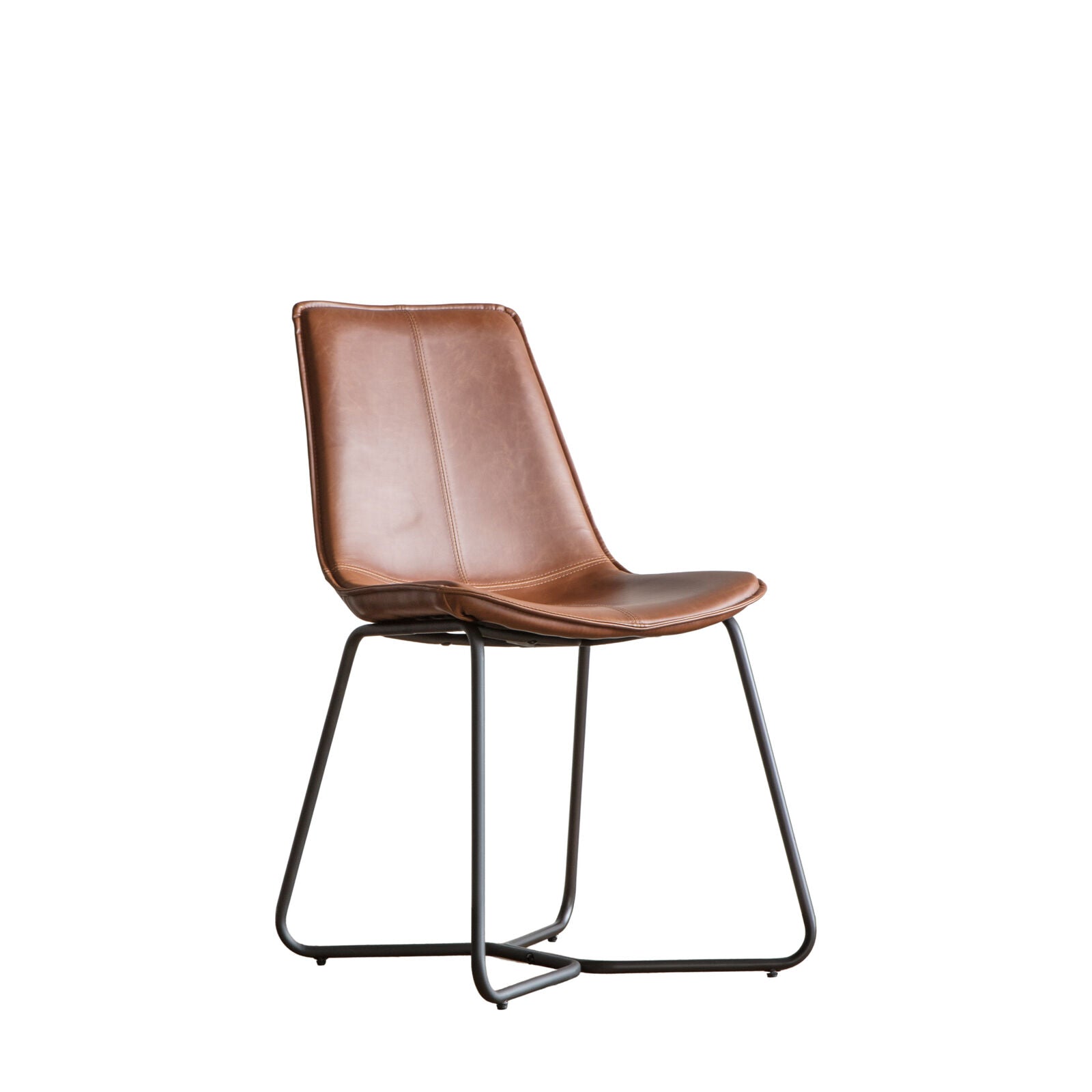 Ealing pack of 2 dining chairs in brown PU leather upholstery with metal base | malletandplane.com