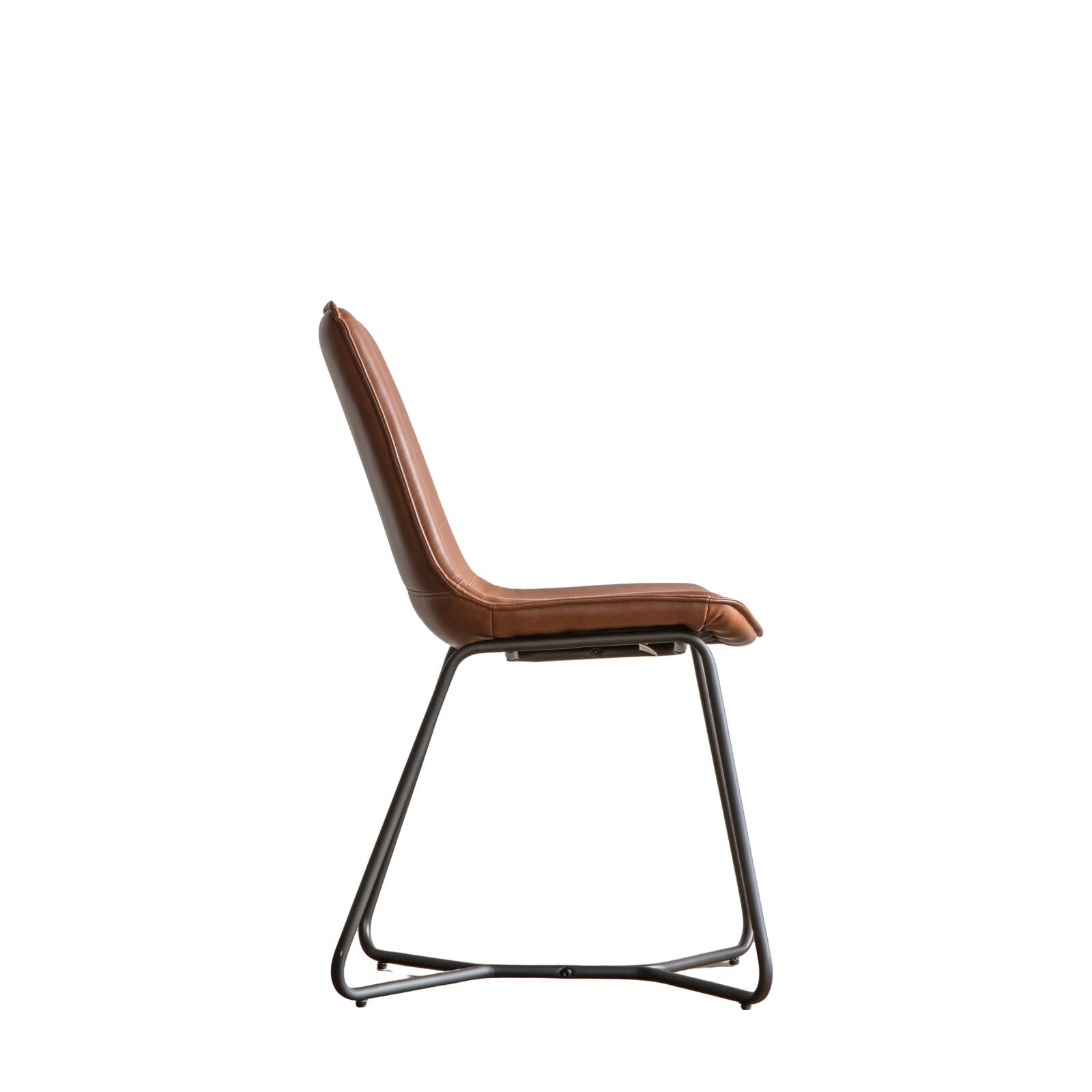 Ealing pack of 2 dining chairs in brown PU leather upholstery with metal base | malletandplane.com