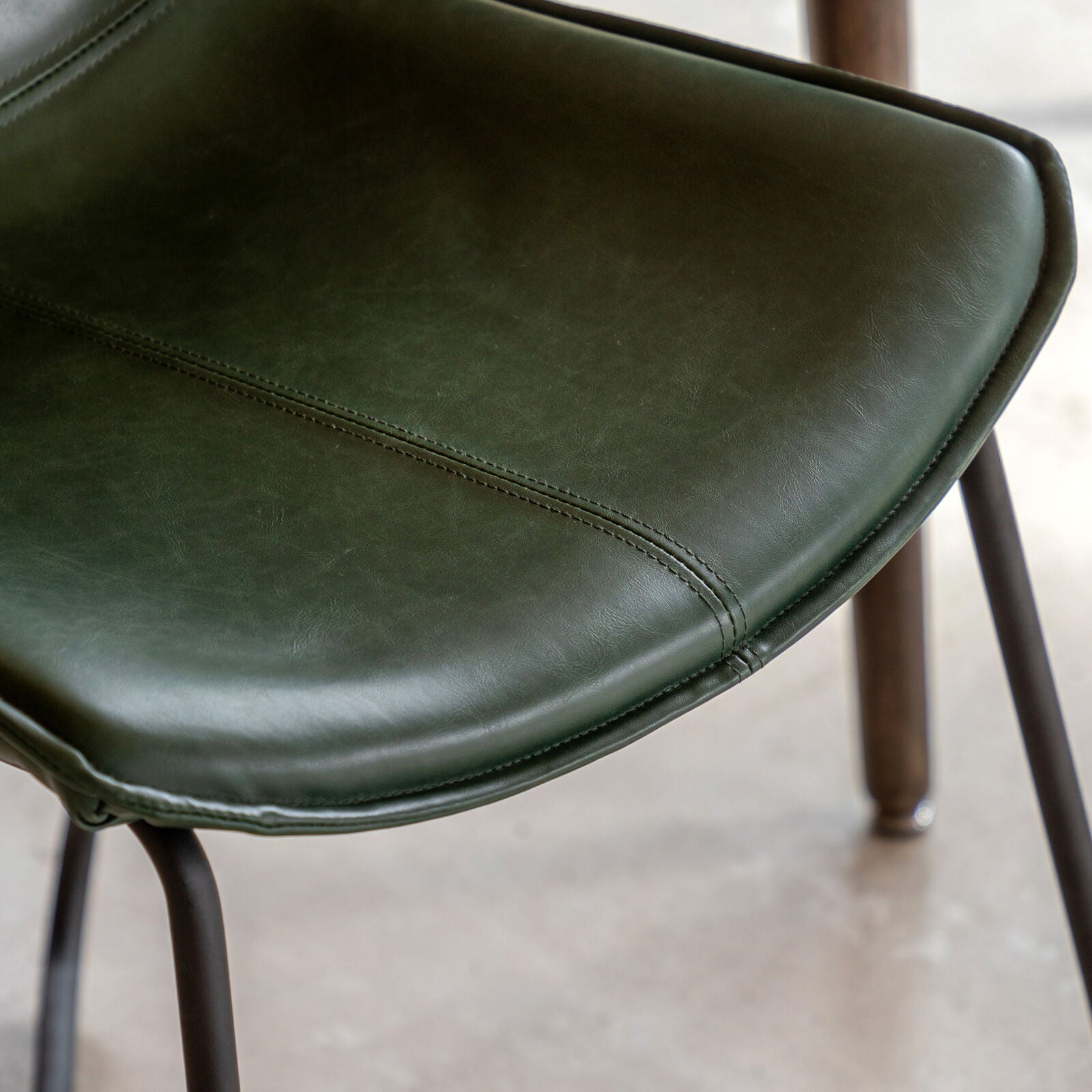 Ealing pack of 2 dining chairs in green PU leather upholstery with metal base | malletandplane.com