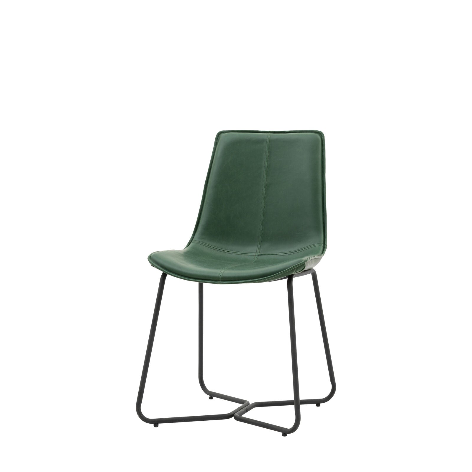 Ealing pack of 2 dining chairs in green PU leather upholstery with metal base | malletandplane.com