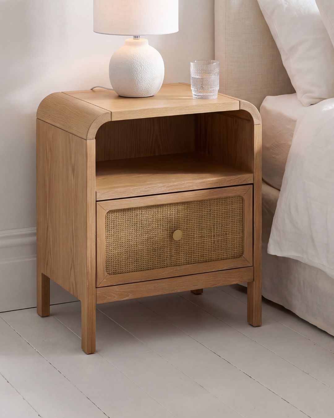 EDDA Oak & Cane Bedside Table