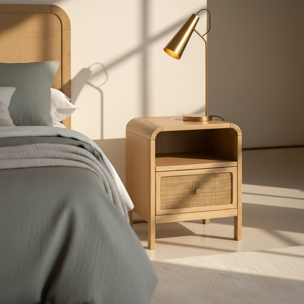 EDDA Oak & Cane Bedside Table