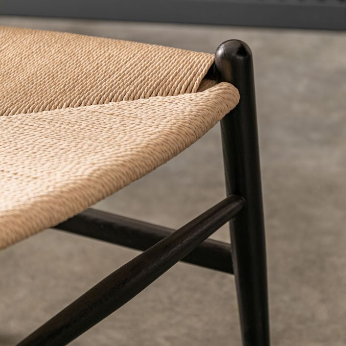 Burnham set of 2 dining chairs in either natural or black stained wood with wishbone back and handwoven kraft seat | malletandplane.com