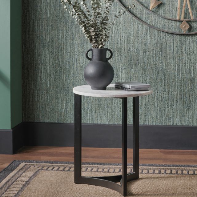 EINAR Side Table – White Marble Top & Curved Black Metal Frame | malletandplane.com