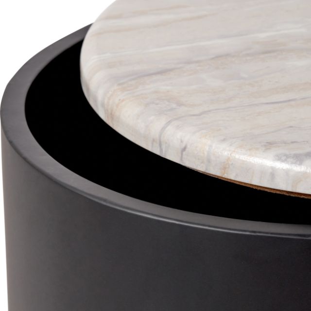 ELIOT Side Table – Marble-Look Top & Black Metal Storage Base | malletandplane.com