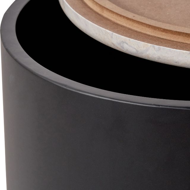 ELIOT Side Table – Marble-Look Top & Black Metal Storage Base | malletandplane.com