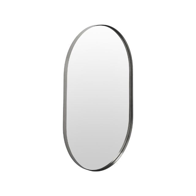 EVELYN Brushed Silver Metal Slim Frame Oval Wall Mirror | malletandplane.com
