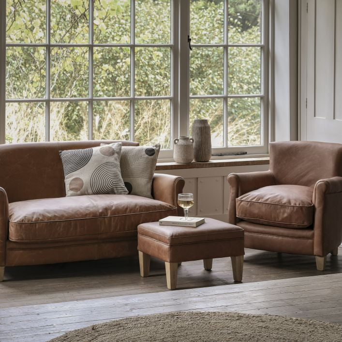 Sir Alfred vintage brown top grain leather sofa with solid ash feet | MalletandPlane.com