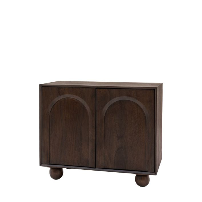 Paolo solid mango wood 2 door sideboard in deep walnut finish | malletandplane.com