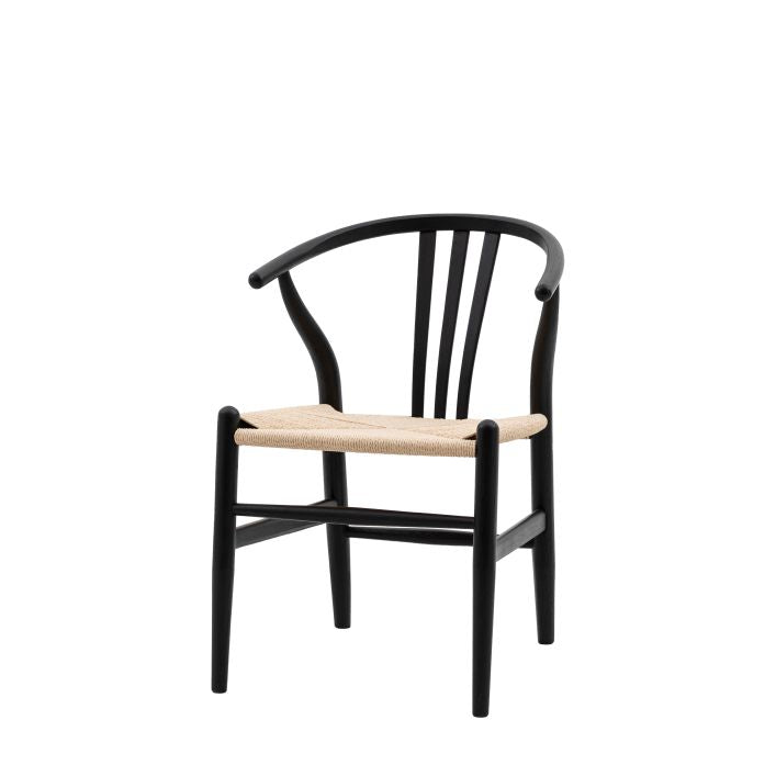 Burnham set of 2 dining chairs in either natural or black stained wood with wishbone back and handwoven kraft seat | malletandplane.com