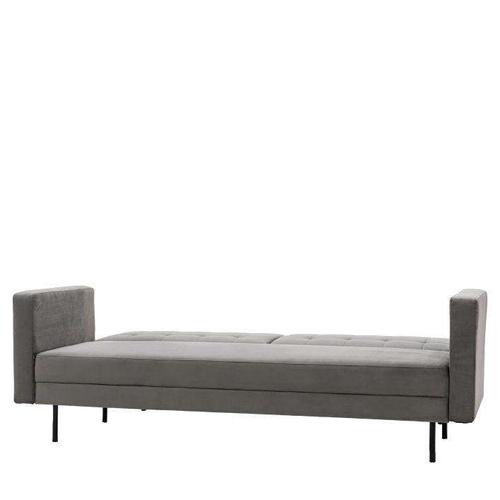 Greg click clack sofa bed with bolster cushions in Grey or Bottle Green fabric upholstery | malletandplane.com