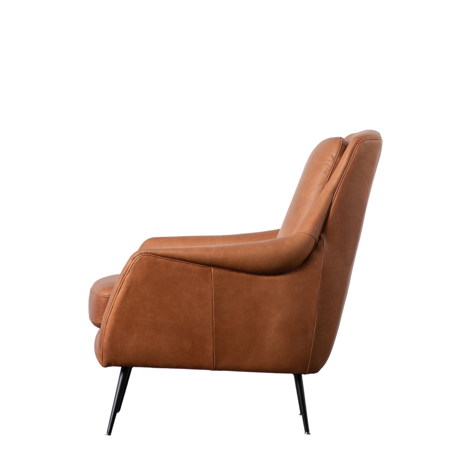 Frith Leather Armchair in brown leather with matt black metal legs | malletandplane.com