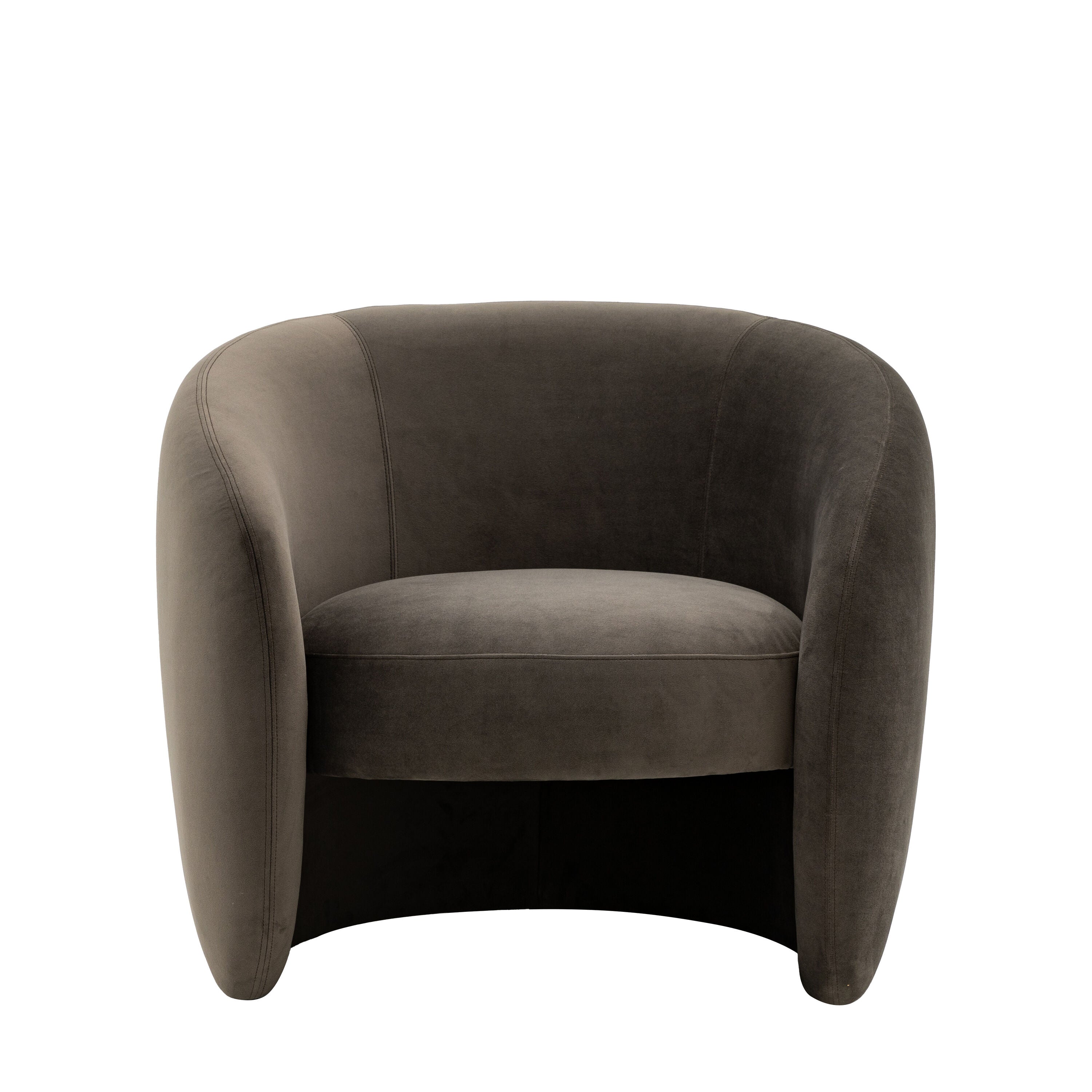 Sofia curved retro style armchair in moss green, espresso grey or soft cream fabric | malletandplane.com