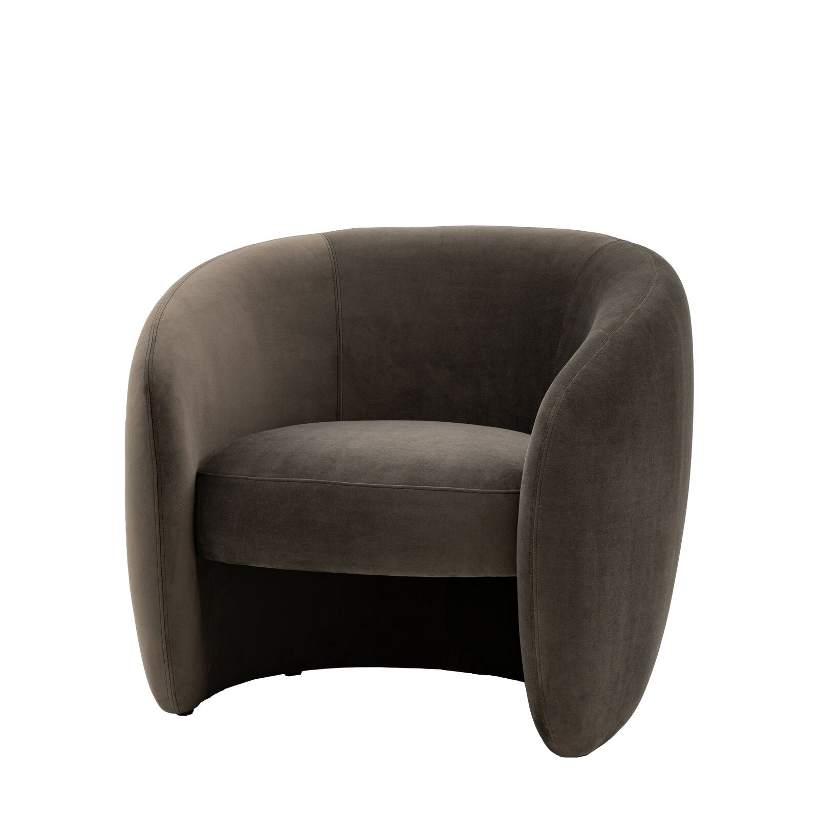 Sofia curved retro style armchair in moss green, espresso grey or soft cream fabric | malletandplane.com