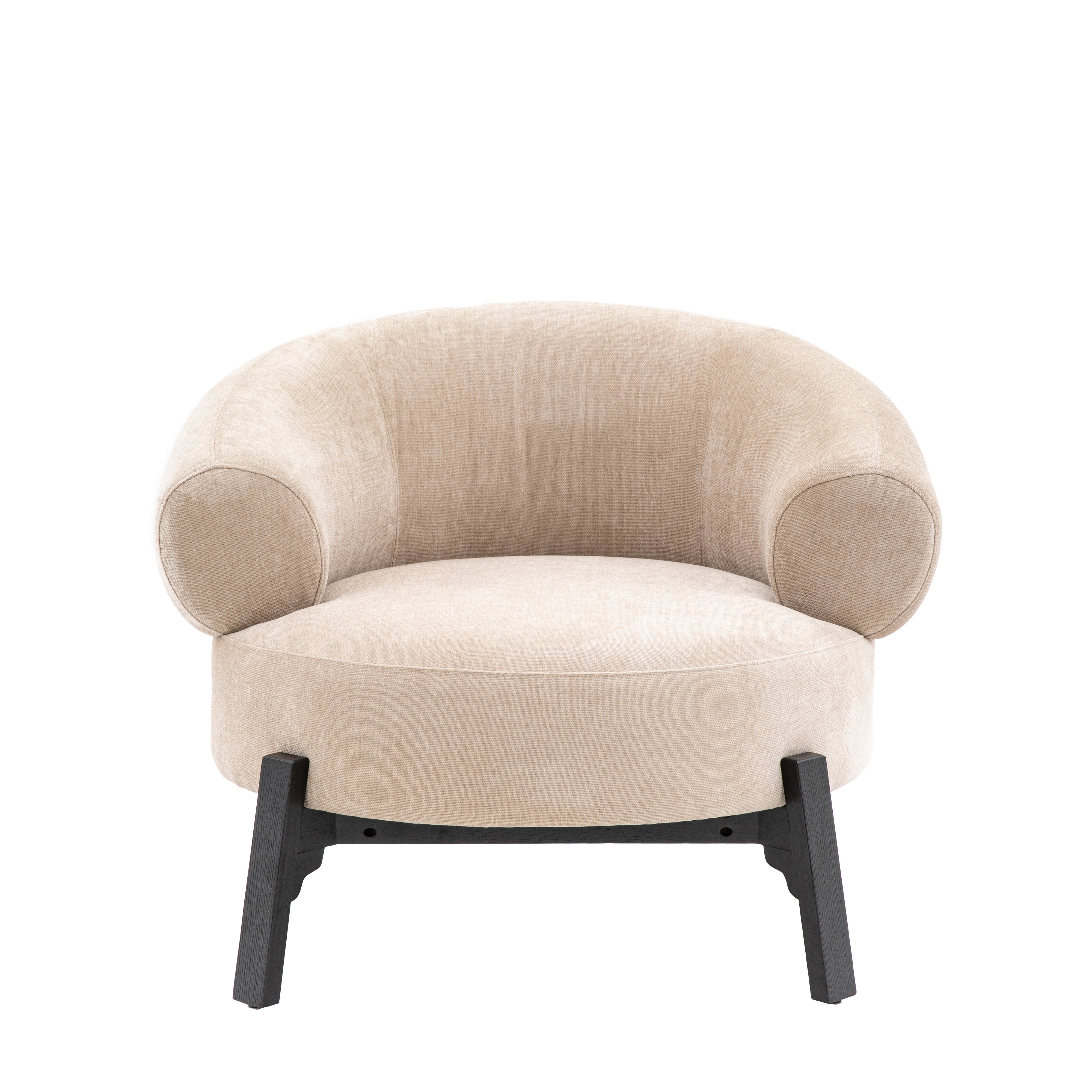 Harvey natural curved armchair with dark wood base frame and legs | malletandplane.com