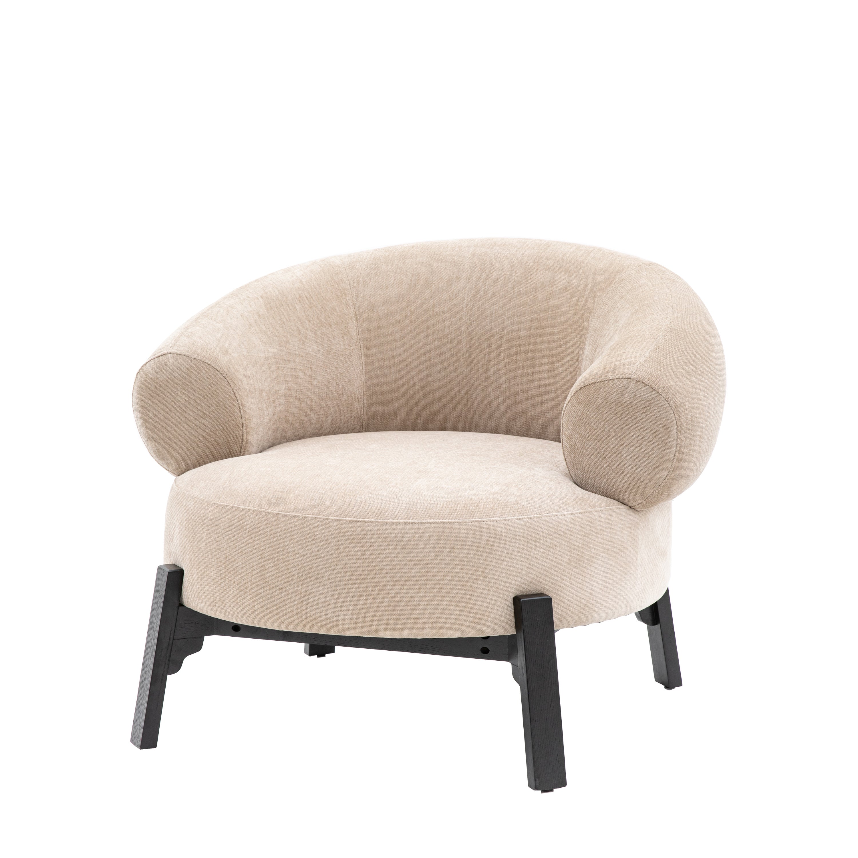 Harvey natural curved armchair with dark wood base frame and legs | malletandplane.com