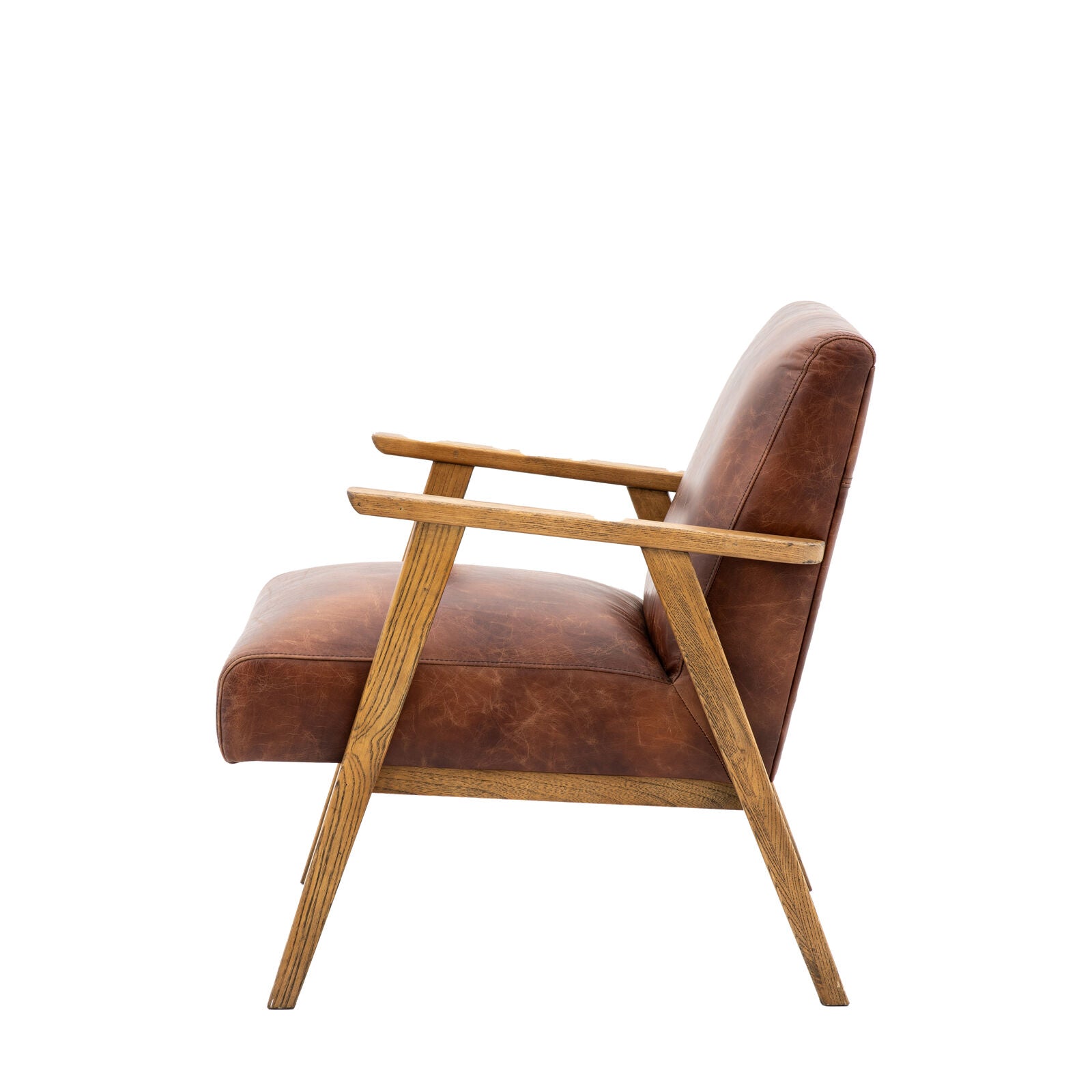 Barret mid century armchair in vintage brown top grain leather with ash wood frame | MalletandPlane.com