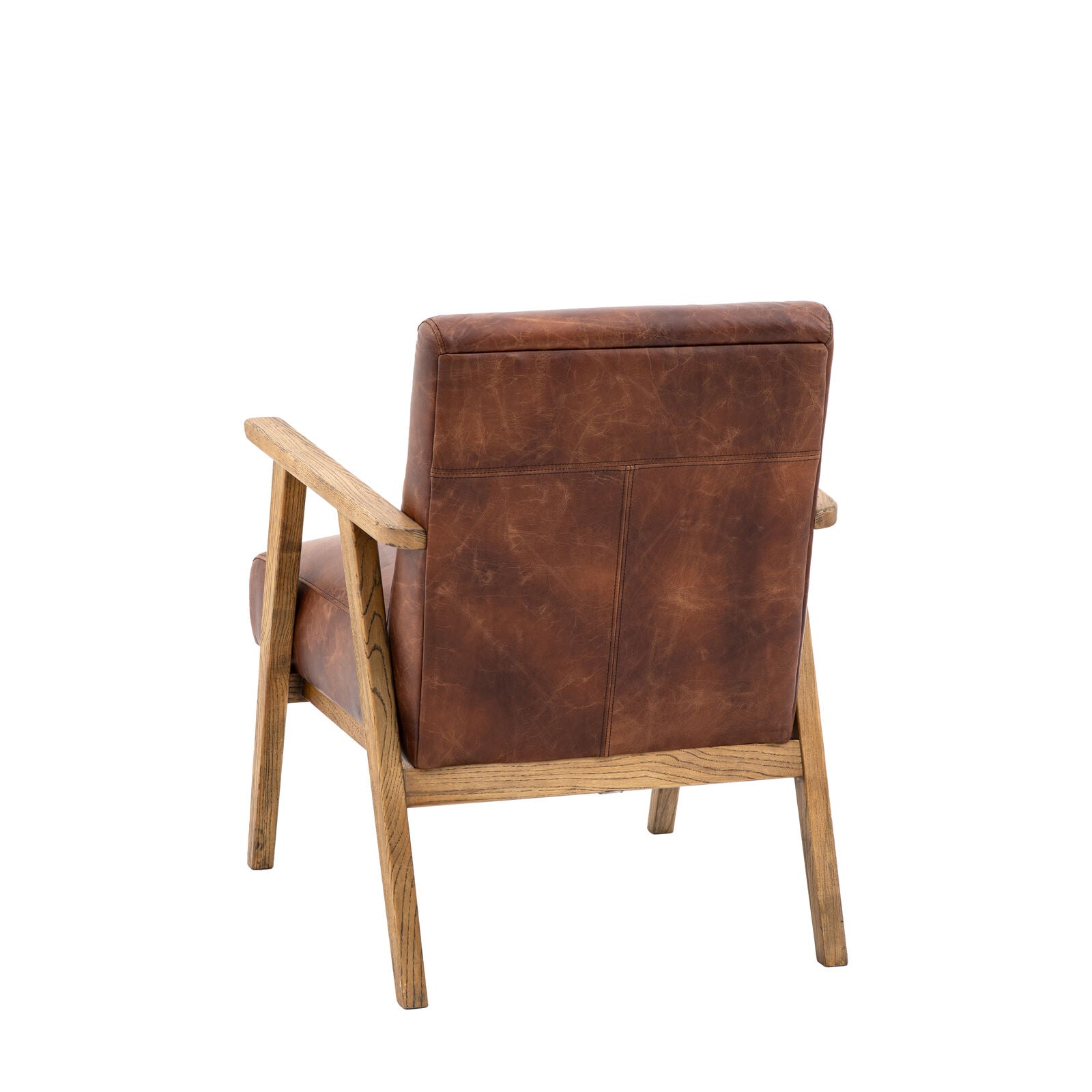 Barret mid century armchair in vintage brown top grain leather with ash wood frame | MalletandPlane.com