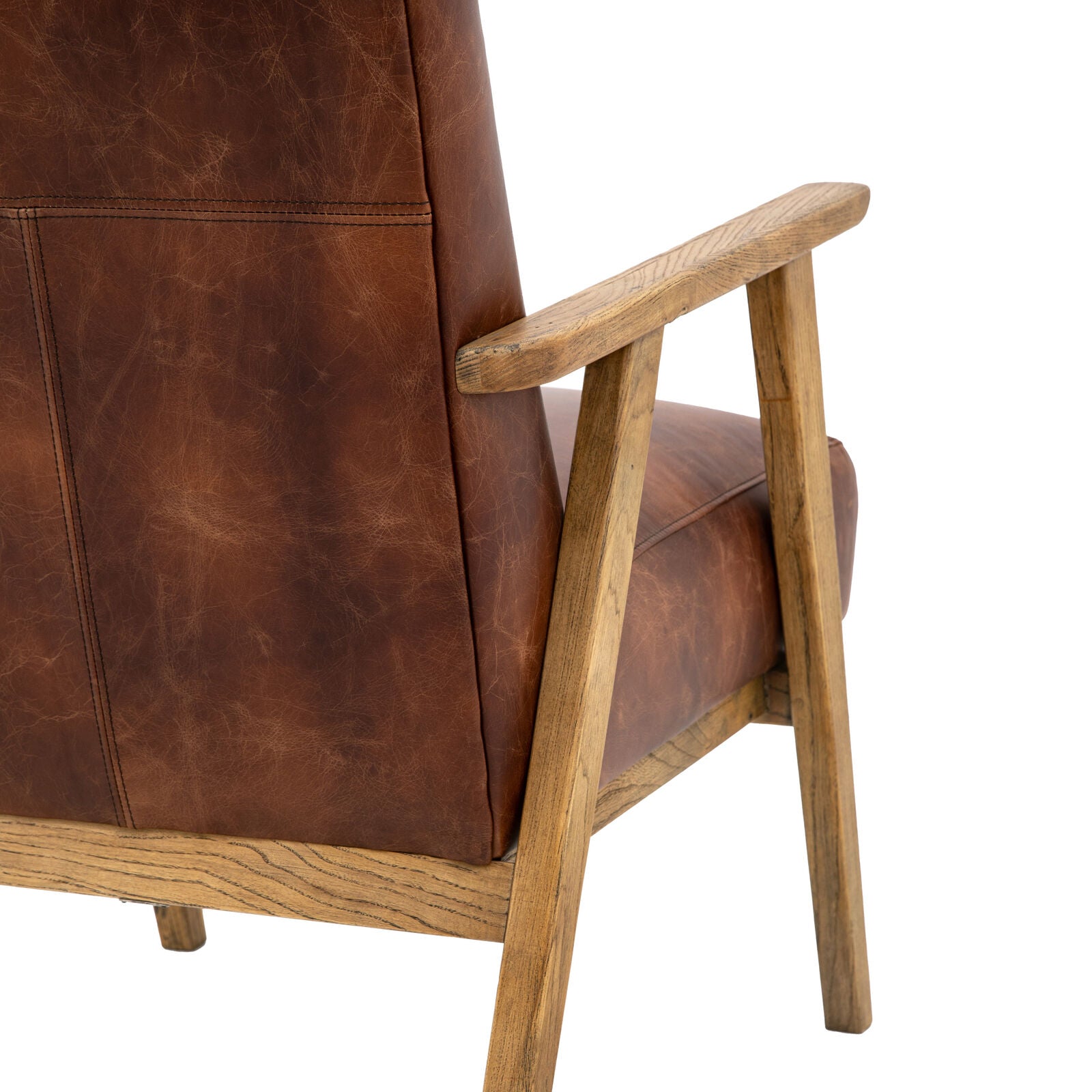 Barret mid century armchair in vintage brown top grain leather with ash wood frame | MalletandPlane.com