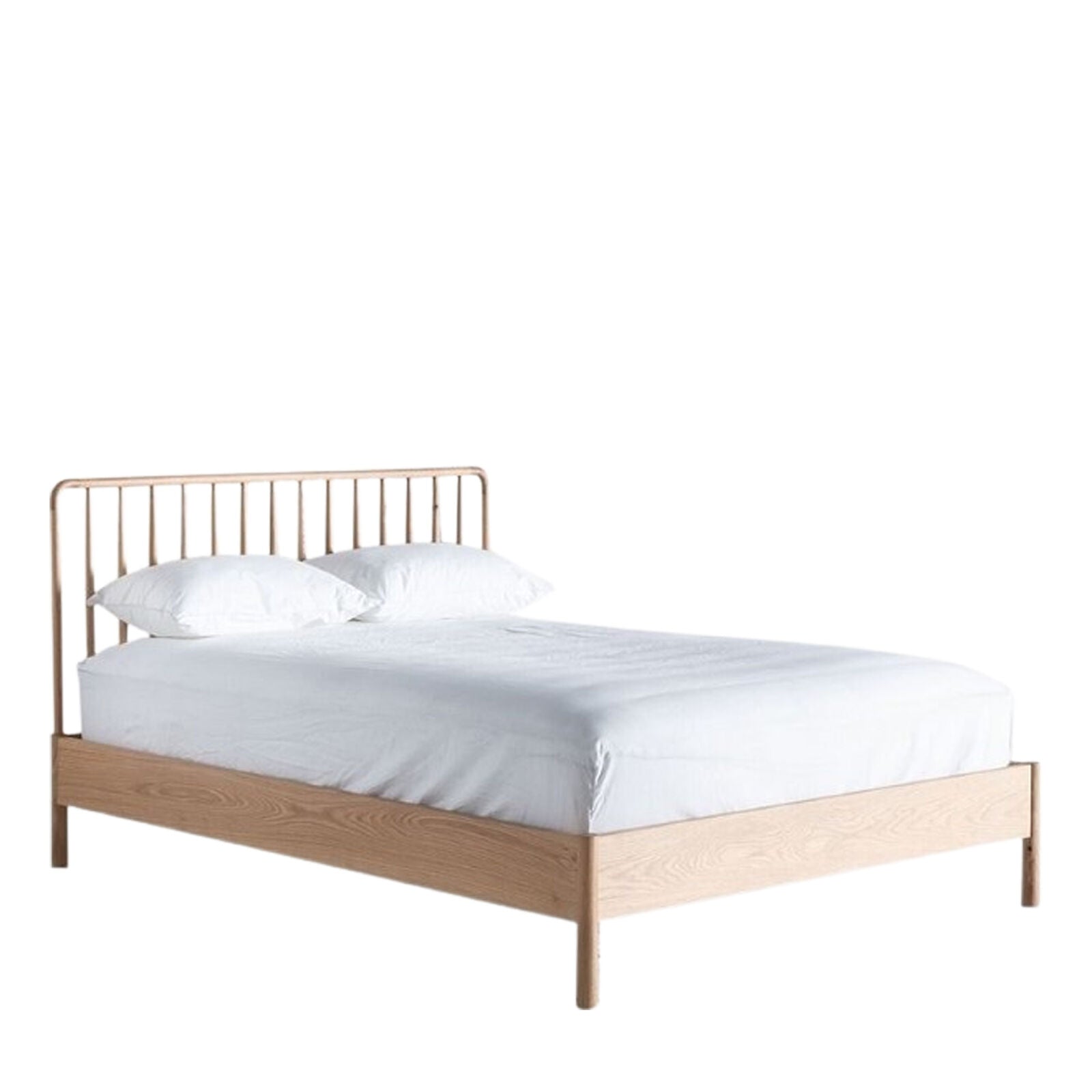 Axel natural oak king size bed with spindle details in vernacular style | malletandplane.com