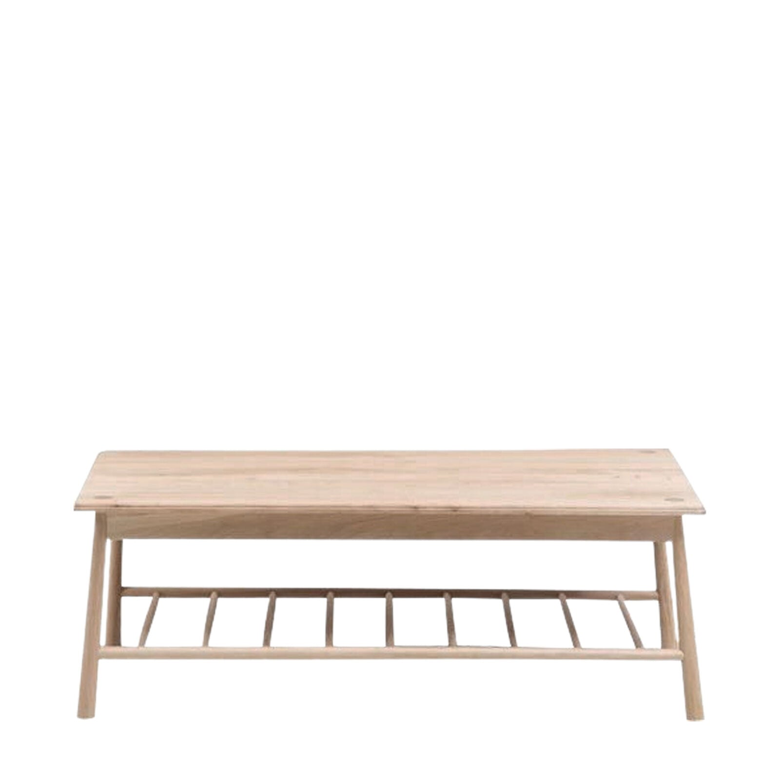 Axel natural oak coffee table with spindle shelf | malletandplane.com