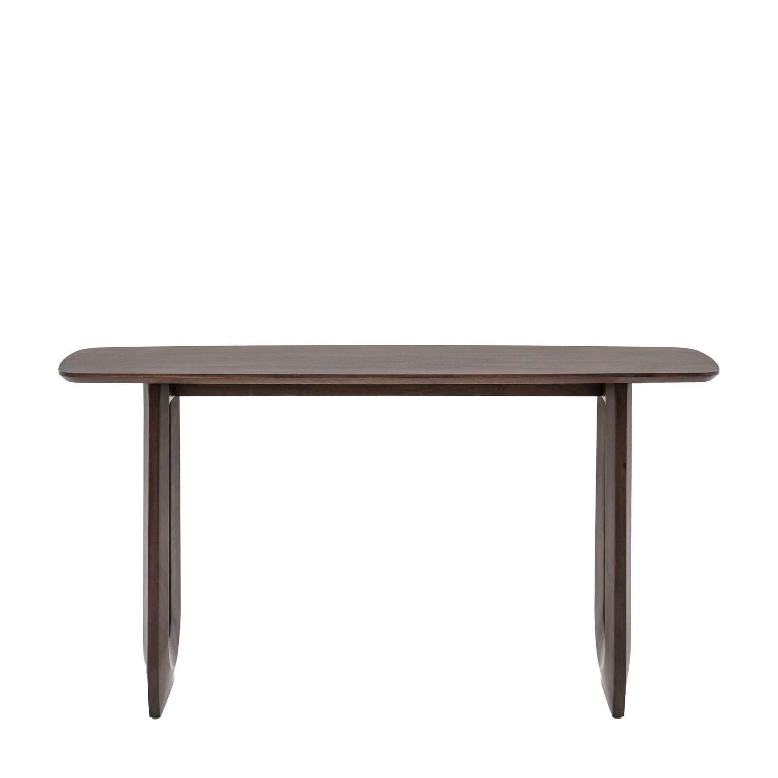 Paolo solid mango wood console table in deep walnut finish | malletandplane.com