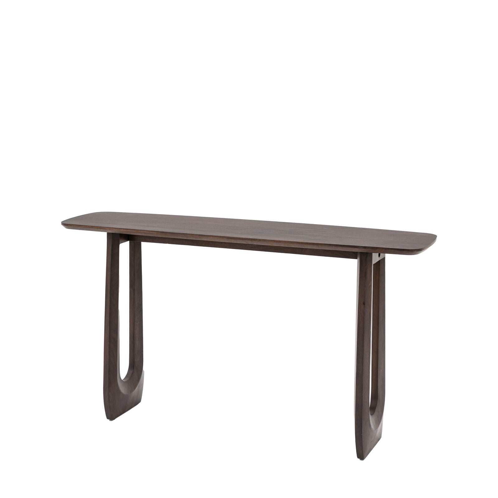 Paolo solid mango wood console table in deep walnut finish | malletandplane.com