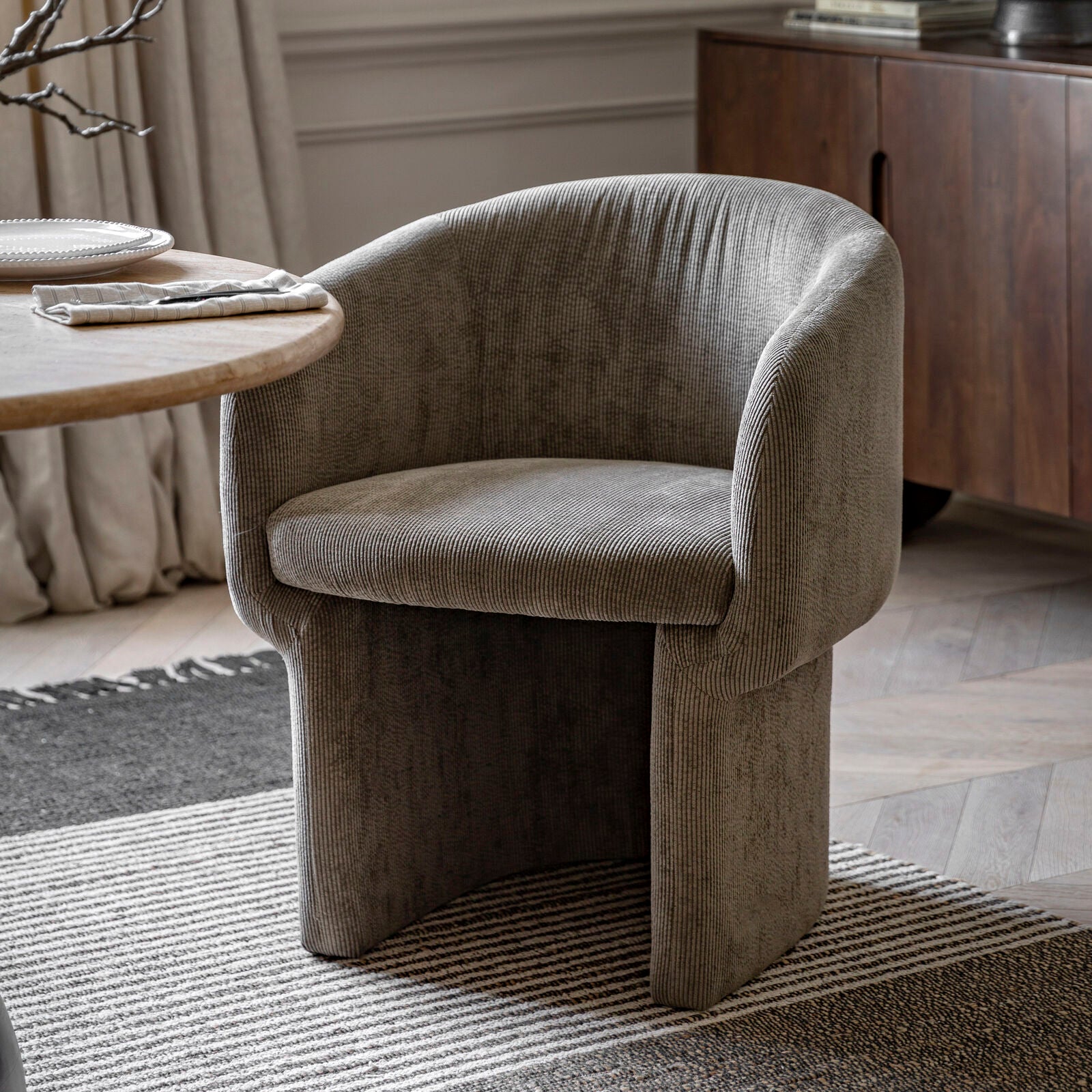 Stan upholstered retro inspired dining chair in smooth grey, cream, rust or moss | malletandplane.com