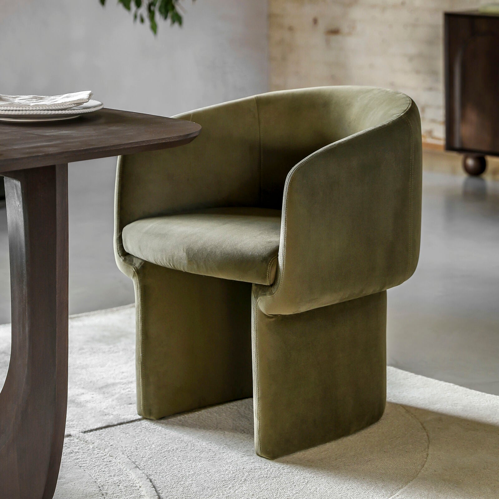 Stan upholstered retro inspired dining chair in smooth grey, cream, rust or moss | malletandplane.com