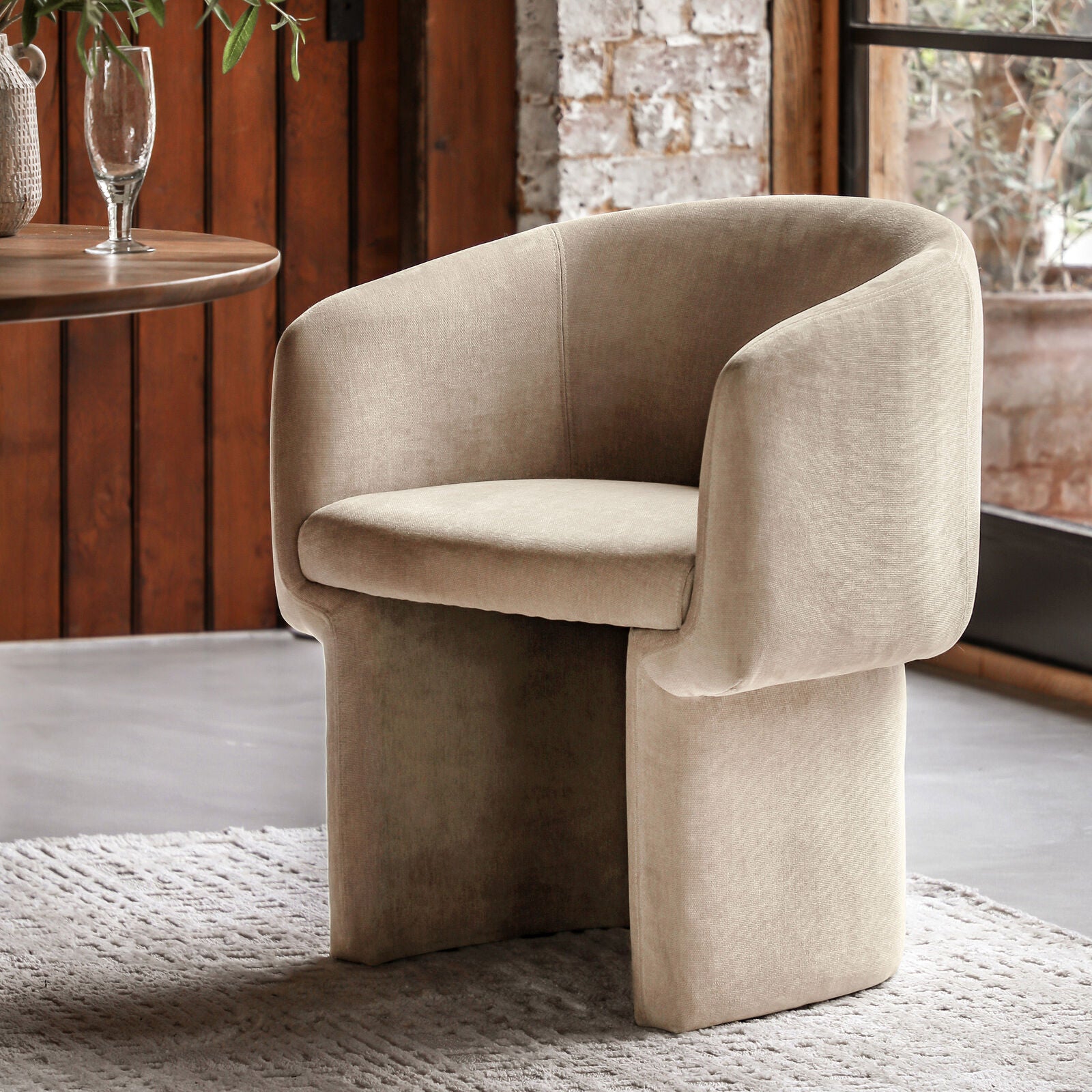 Stan upholstered retro inspired dining chair in smooth grey, cream, rust or moss | malletandplane.com