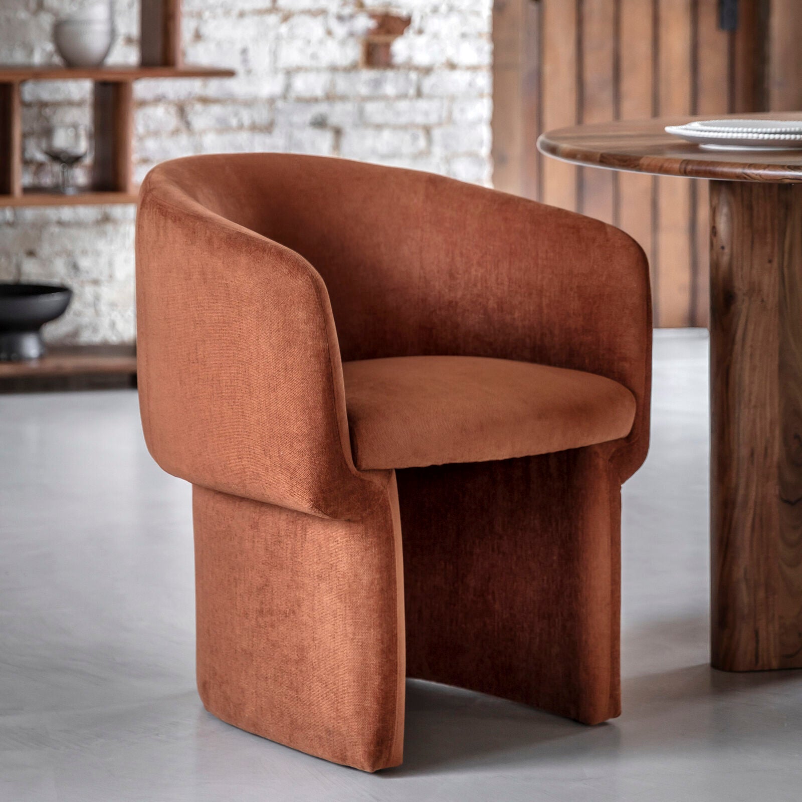 Stan upholstered retro inspired dining chair in smooth grey, cream, rust or moss | malletandplane.com