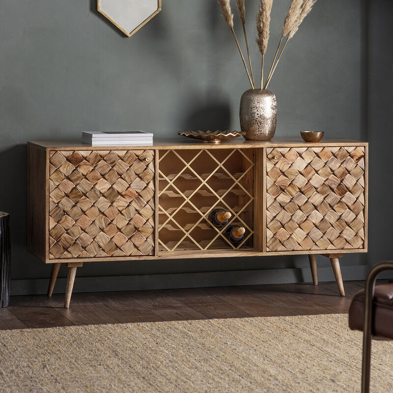 Cosimo mango wood wine storage sideboard in burnt wax finish | malletandplane.com