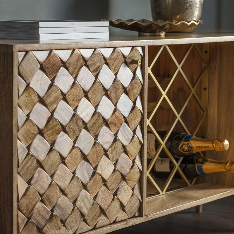 Cosimo mango wood wine storage sideboard in burnt wax finish | malletandplane.com