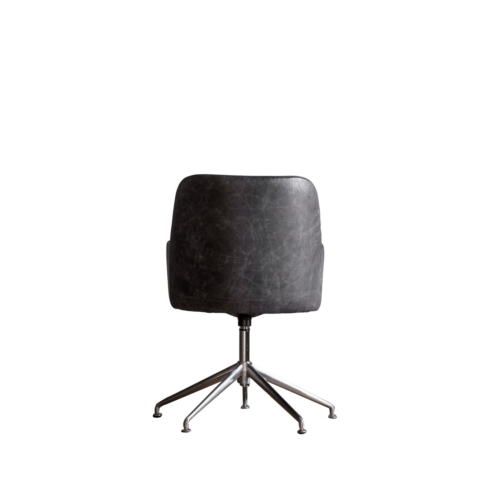 Ray leather upholstered padded swivel chair in antique ebony leather hide | malletandplane.com