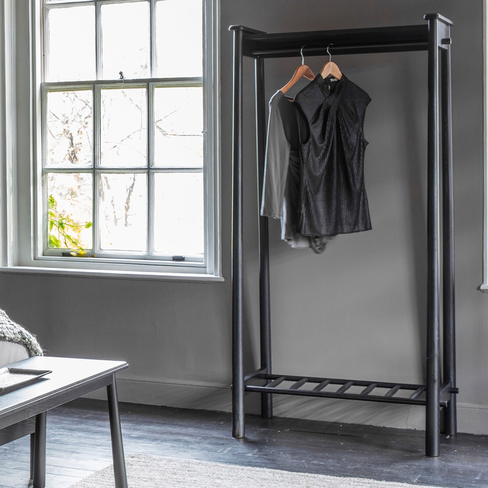 Axel black oak open wardrobe | malletandplane.com