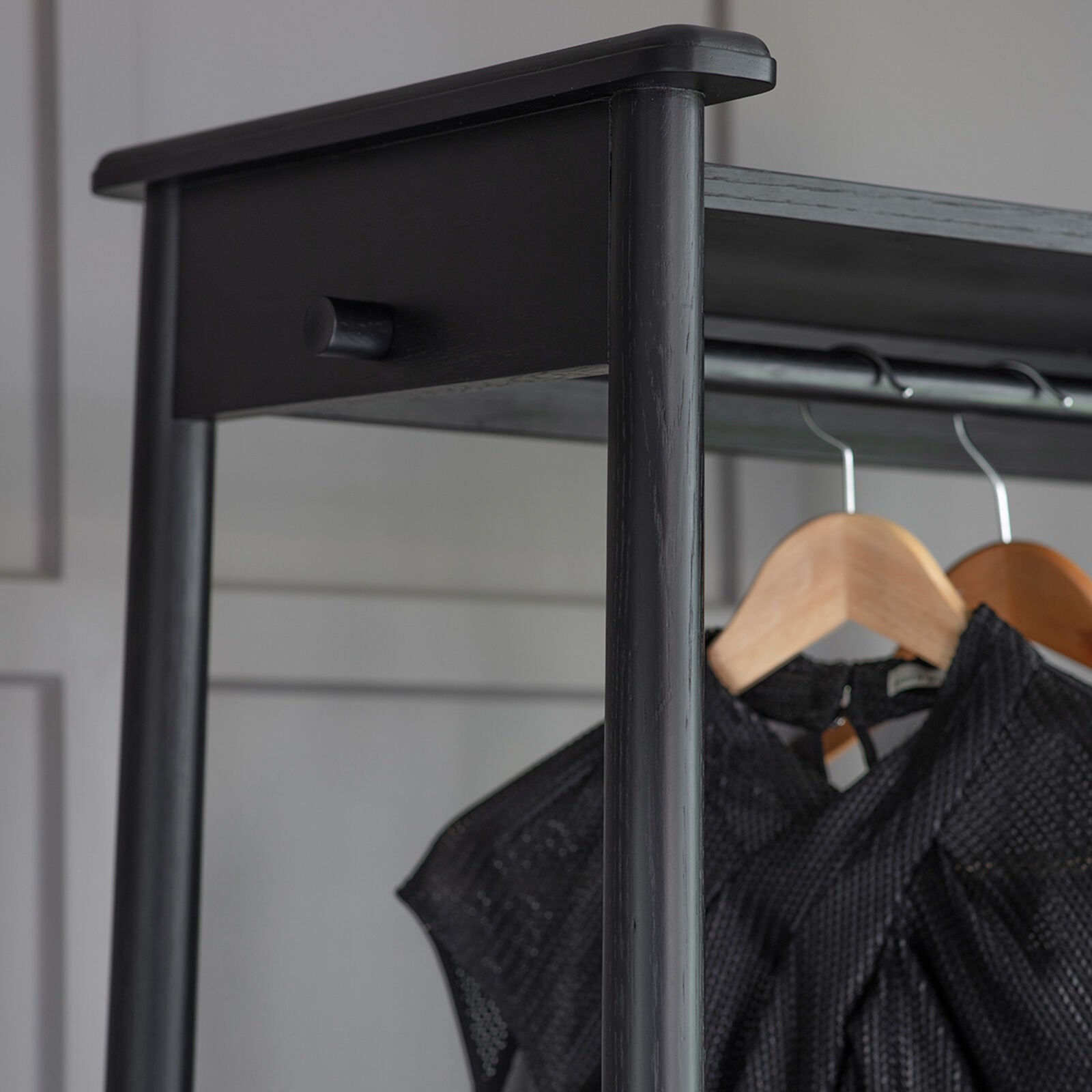 Axel black oak open wardrobe | malletandplane.com