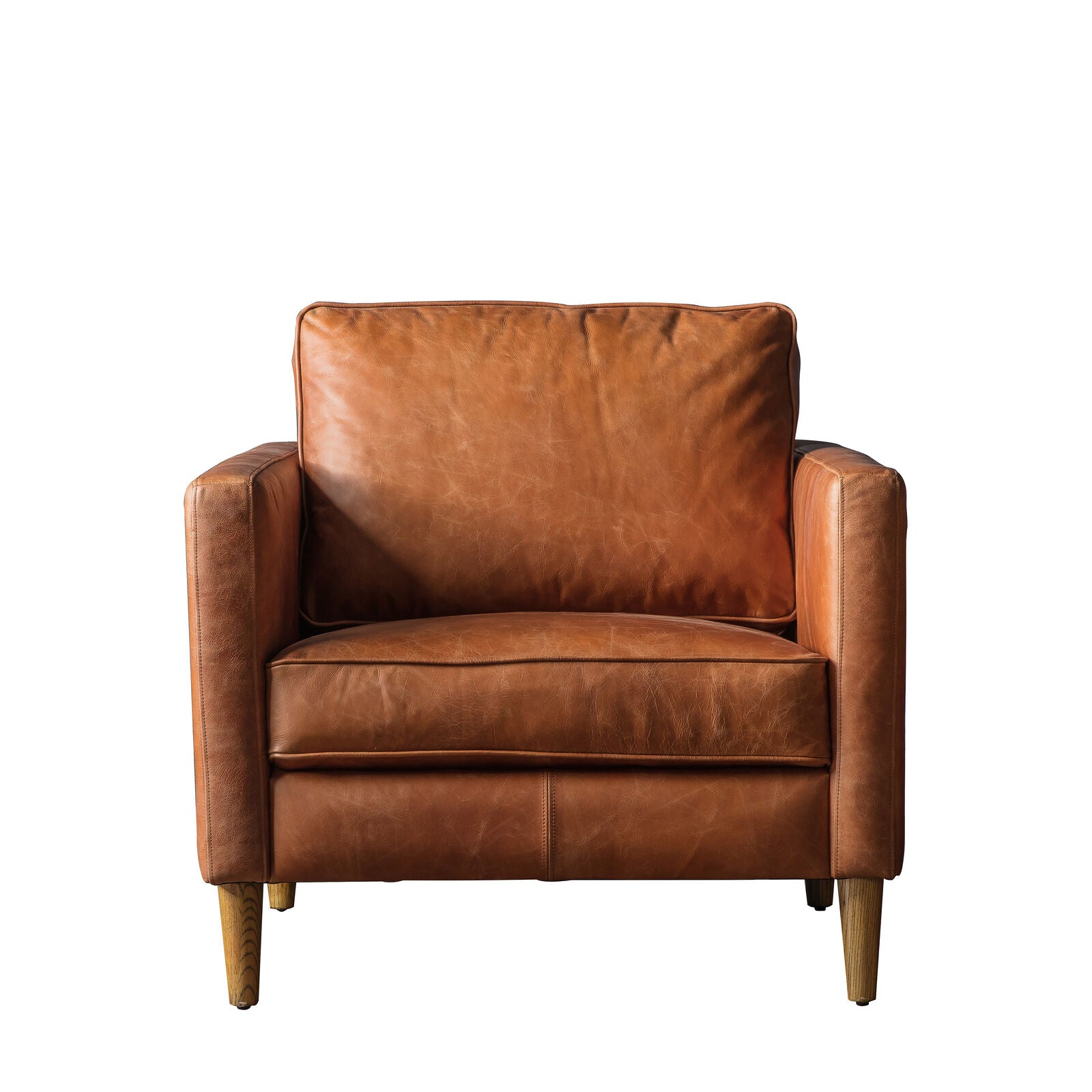 Granville top grain brown leather armchair with ash wood legs | malletandplane.com