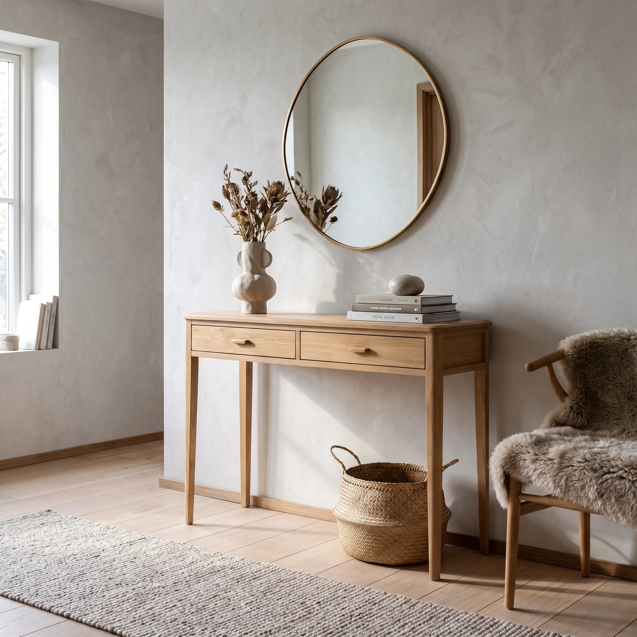 Hampton Natural Console Table | Slim 2 Drawer Hallway Table