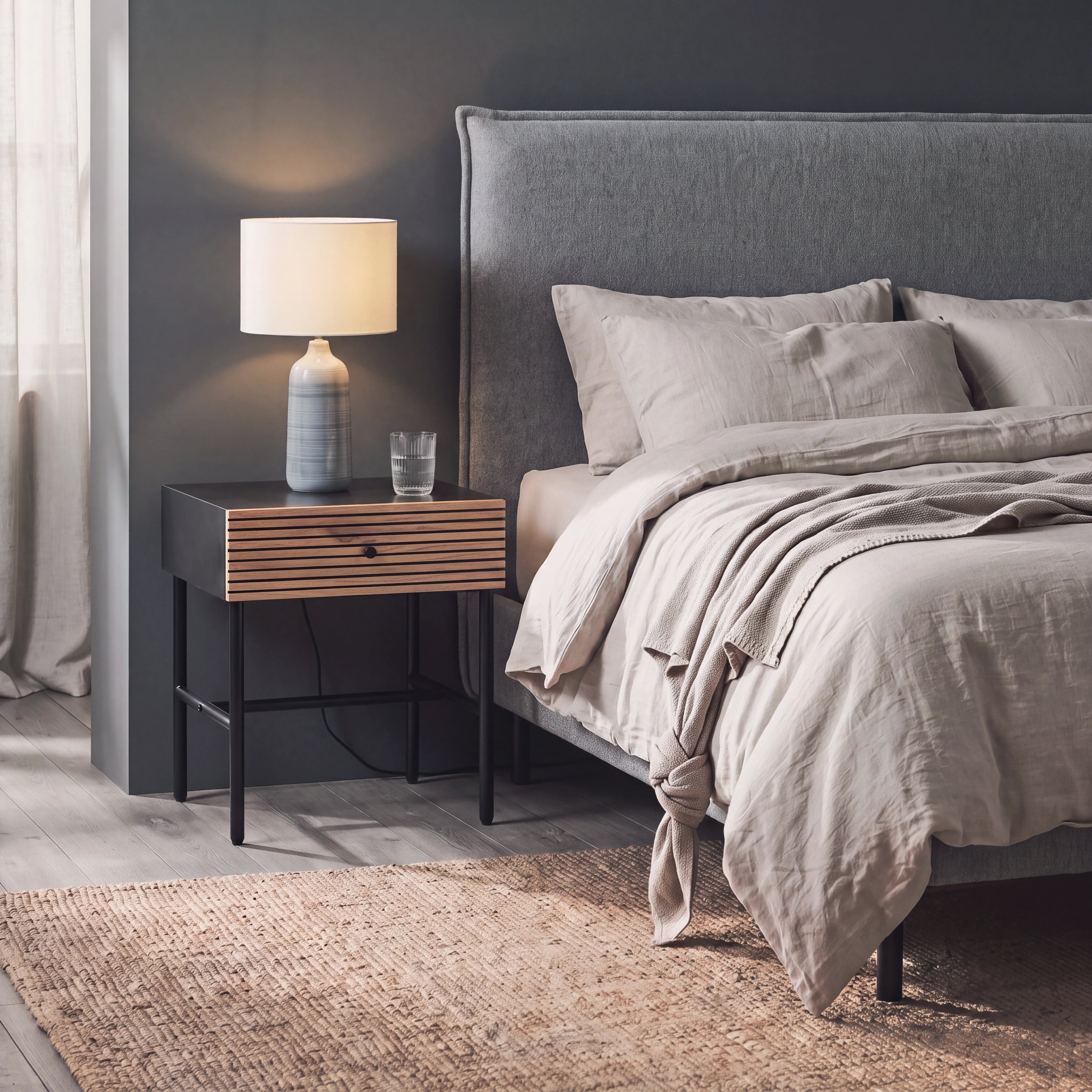 Harlow 40cm Oak Veneer Bedside Table with Drawer