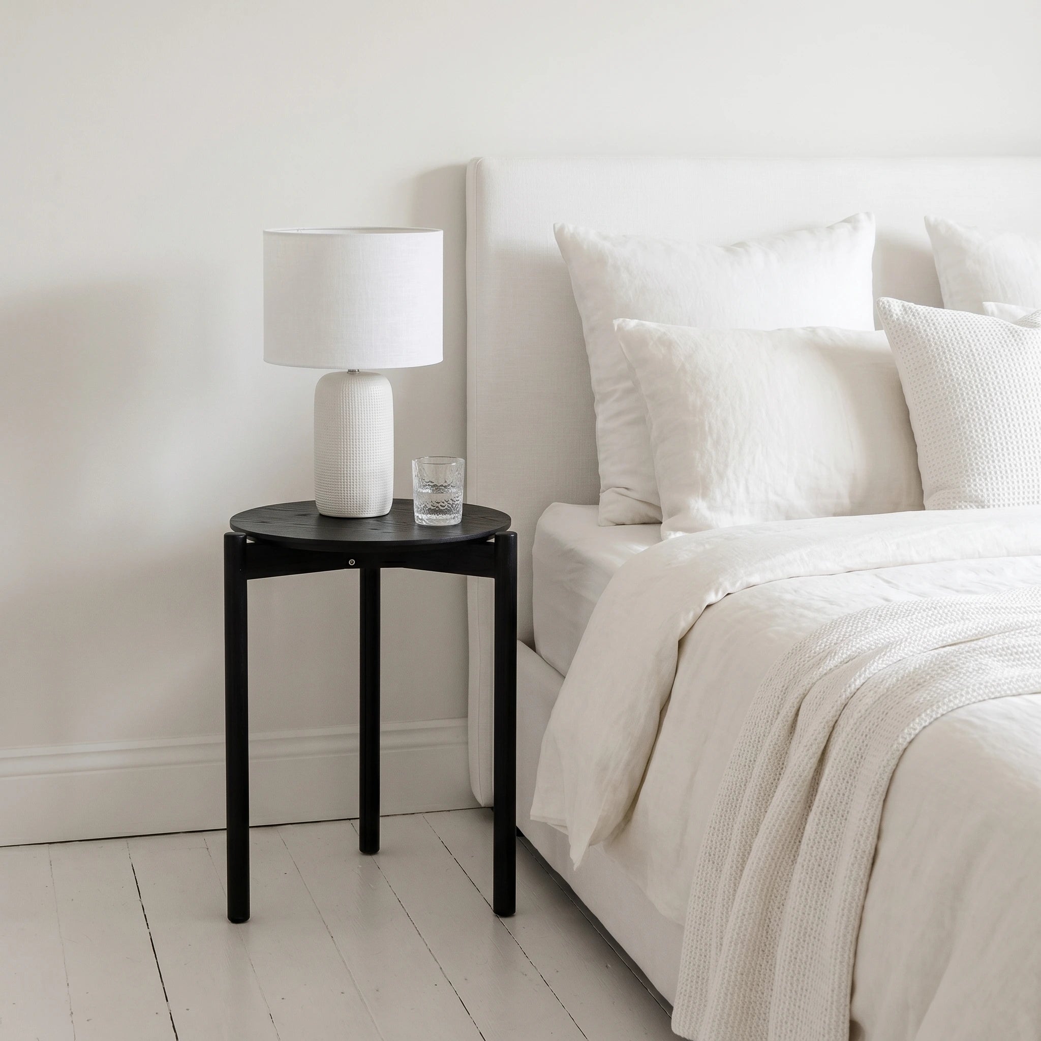 HARROW Black Bedside Table | Round Oak Bedside Table